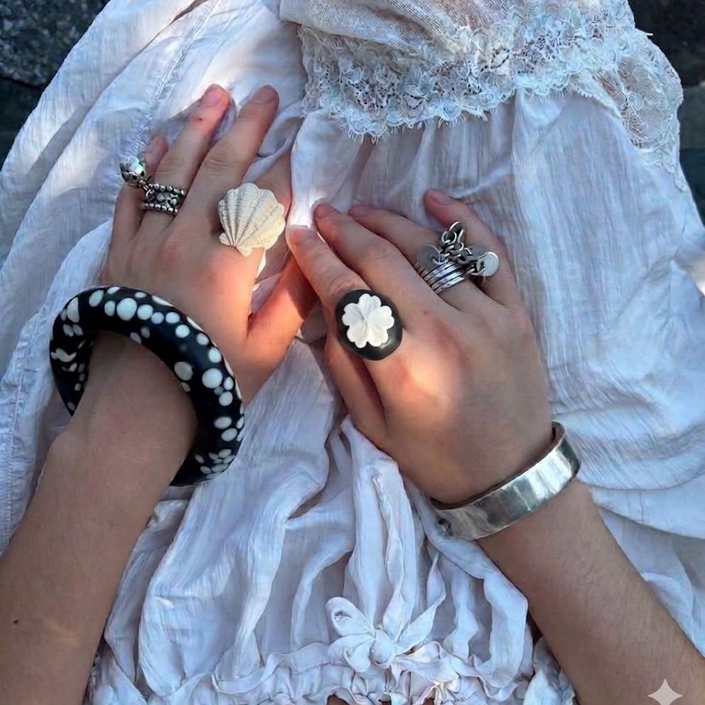 Black Wildflower Chunky Ring