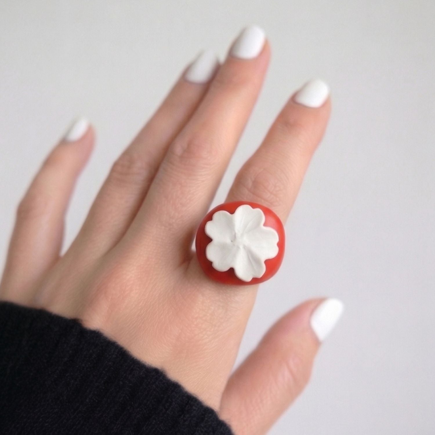 Scarlet Flower Chunky Ring